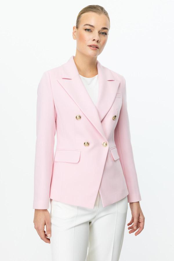 Ekol Kadın Kruvaze Yaka Kapak Cepli Ceket 4002 Pembe - Image 1