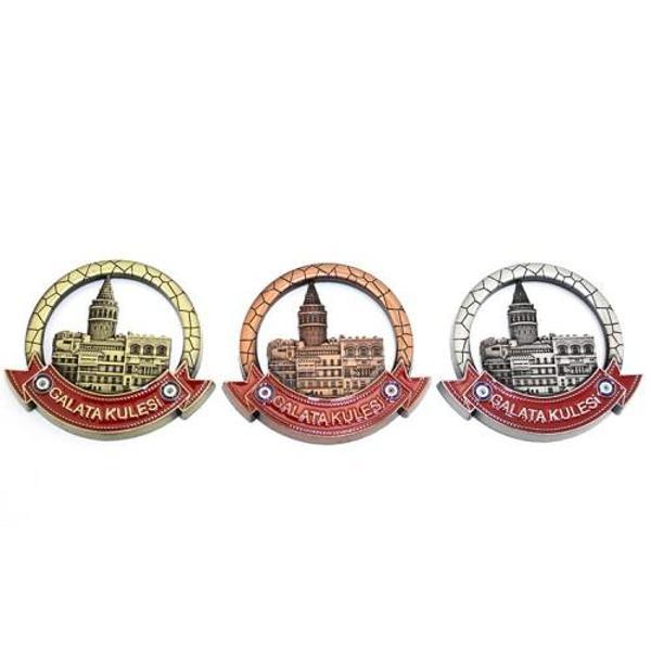 Büro Ev Ofis Dekoru için İstanbul Hediyesi Galata Kulesi Stil Oval Metal Magnet - Image 1