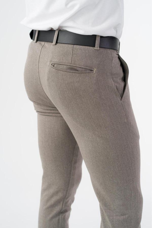 Drappe Esnek Kumaş Slim Fit Chino Erkek Pantolon Kahve - Image 1