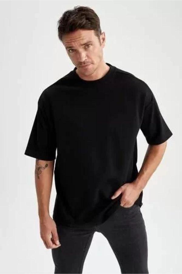 Yonca Moda Unisex Basic Bisiklet Yaka Oversize T-Shirt - Siyah - Image 1