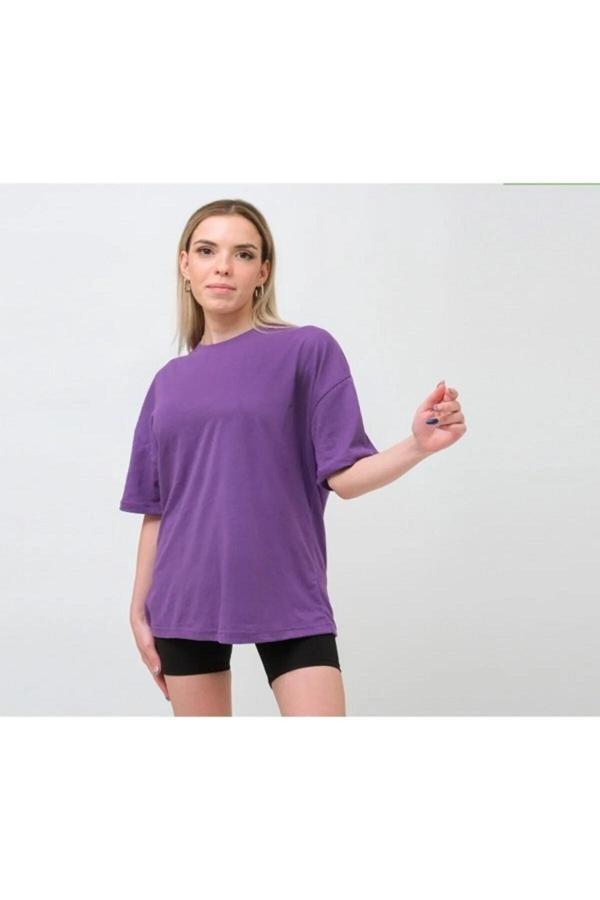 Mutlu Tasarımlar Düz Baskısız Oversize Tshirt - Image 1