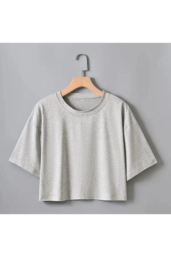 Drappe Oversize Kadın Crop T-Shirt - Image 1
