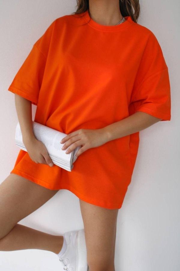 Jakarlı Unisex Pamuk Turuncu Bisiklet Yaka Oversize Dar Kalıp Gelirse Iade Et - Image 1