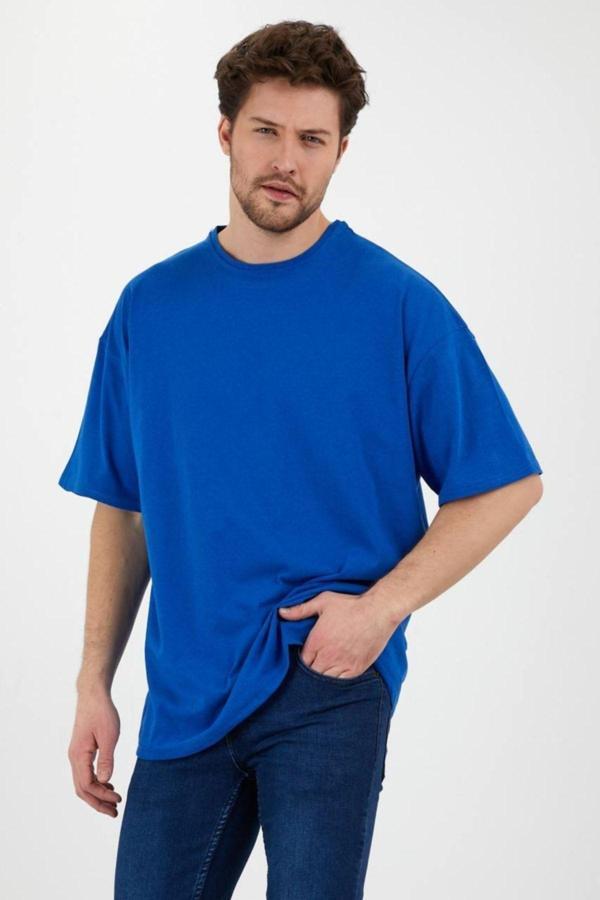 Moda Mimoza Saks Oversize Unisex Düz T-Shirt - Image 1