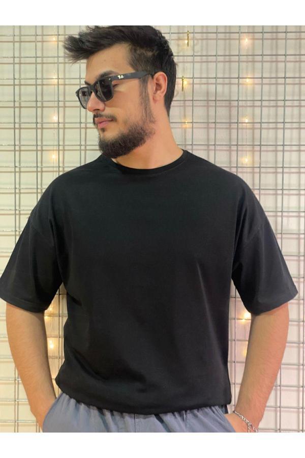 Oppoceite Unisex Siyah Bisiklet Yaka Oversize Tişört - Image 1