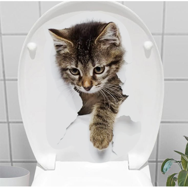 Büro Ev Klozeti için 3D Kedi Espirili Kapak içi Stickeri - Image 1