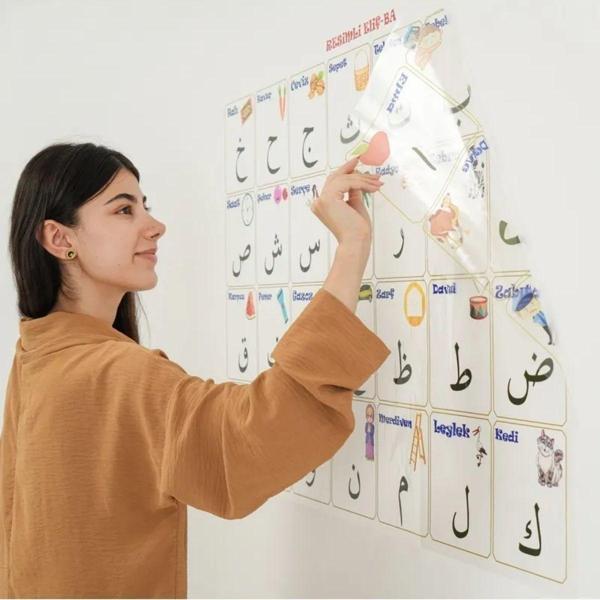 Büro Ev Ofis Öğrenci Odası için 100x150CM Statik Yapışır Elif-Ba Öğrenme Eğitimi Tablosu - Image 1