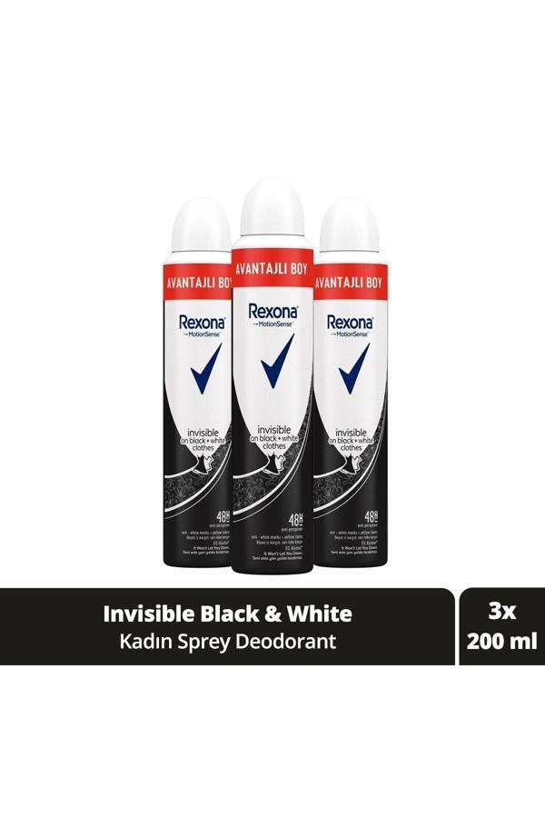 Rexona Invisible Black & White 72 Saat Kadın Sprey Dodrant 3 x 200 ML - Image 1