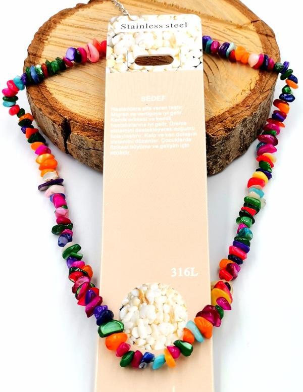 'SEDEF'' Doğal Taş Çelik Zincirli Lüks Kolye - Image 1