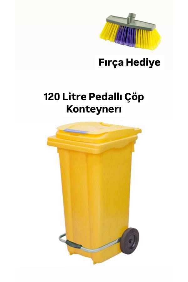Mck Plus Sarı Plastik Metal Pedallı Çöp Konteyneri 120 Litre Konteyner - Isıya Dayanıklı Malzeme - Sarı - Image 1