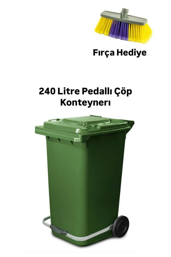 Mck Plus Yeşil Plastik Metal Pedallı Çöp Konteyneri 240 Litre Konteyner - Isıya Dayanıklı Malzeme - Yeşil - Image 1