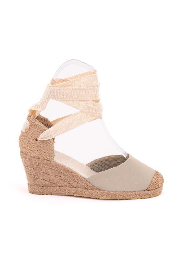 Gerçek Elişi Bej Ipli Dolgu Topuk Keten Espadril Handmade - Image 1