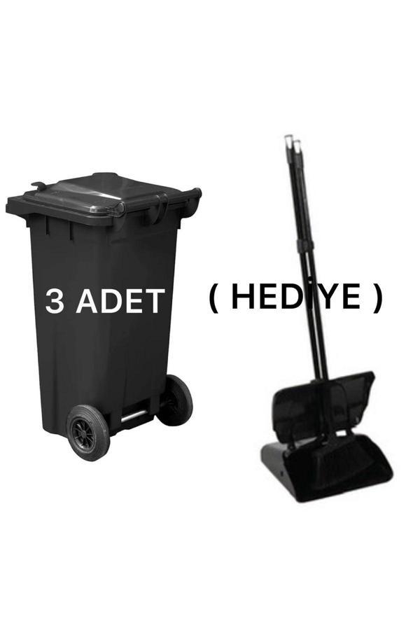 Mck Plus 3 Adet Siyah Plastik Çöp Konteyneri 120 Litre - Isıya Karşı Dayanıklı  -(Faras Hediyeli) - Image 1