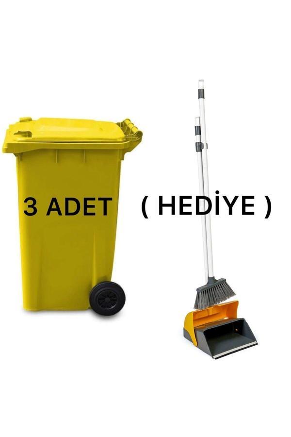 Mck Plus 3 Adet Sari Plastik Çöp Konteyneri 240 Litre  - Isıya Karşı Dayanıklı Malzeme -(Faras ) - Image 1