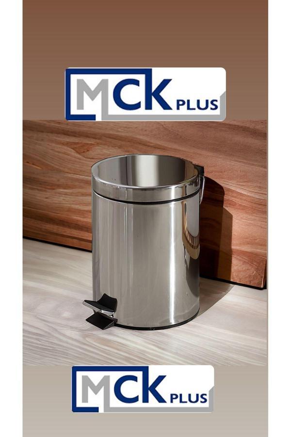 Mck Plus 5 Litre Krom Metal Paslanmaz Çöp Kovası Çöp Kutusu Pedallı Amortisörlü Kapak - Image 1