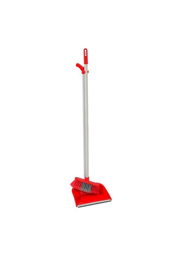 Mck Plus Saplı Süpürgeli Faraş Seti (Hazneli)  Kırmızı Renk - Image 1