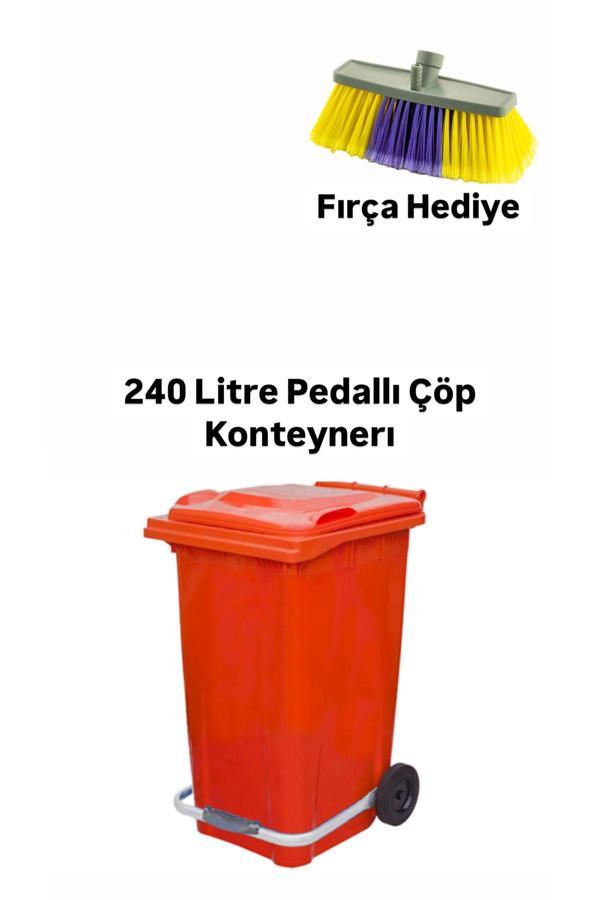 Mck Plus Kırmızı Plastik Metal Pedallı Çöp Konteyneri 240 Litre Konteyner - Isıya Dayanıklı Malzeme - Kırmızı - Image 1