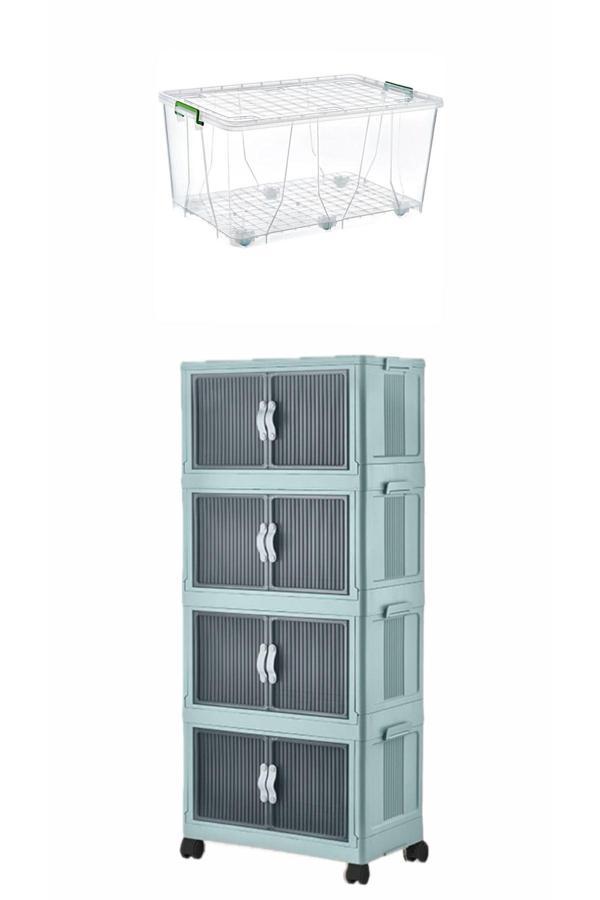 Umbex plus 4 Katlı Portatif Katlanabilir Dolap Depolama Dolabı Yeşil Dolap 50 Litre Saklama Kutusu Bezli Set - Image 1