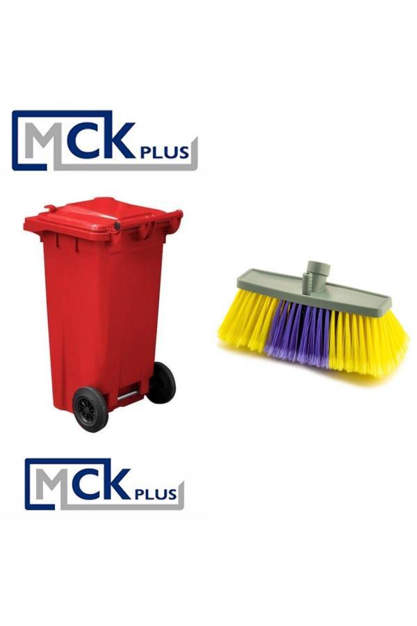 Mck Plus Fırçalı Kırmızı Plastik Çöp Konteyneri Takımı 120 Litre Konteyner  Isıya Dayanıklı Malzeme - Kırmızı - Image 1