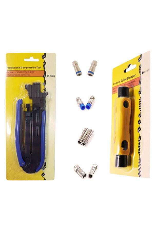 Oem Sıkma Pensesi + Kablo Soyucu + 8 Adet Orjinal Sıkmalı F Konnektör - Image 1