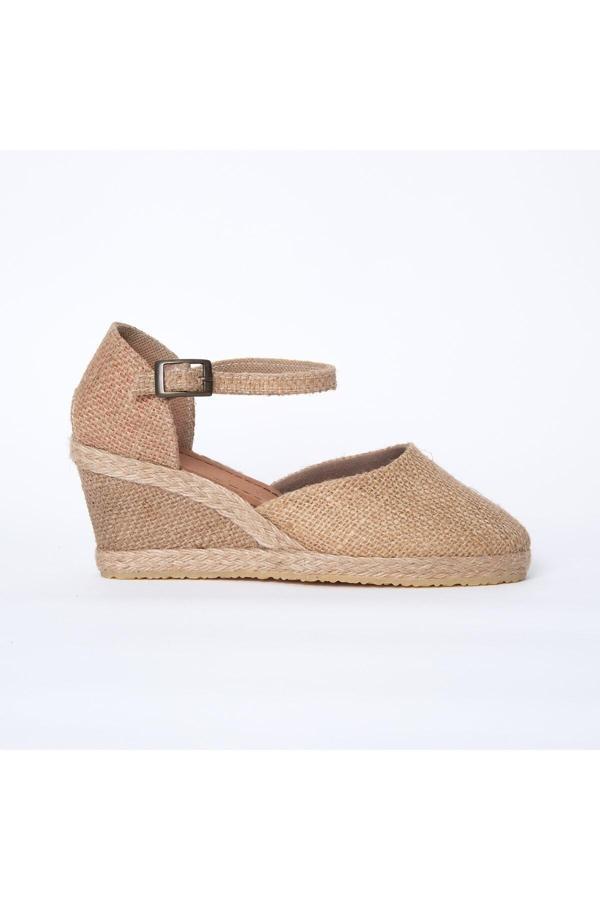 Gerçek Elişi Hasırlı Keten Espadril Dolgu Topuk Handmade - Image 1