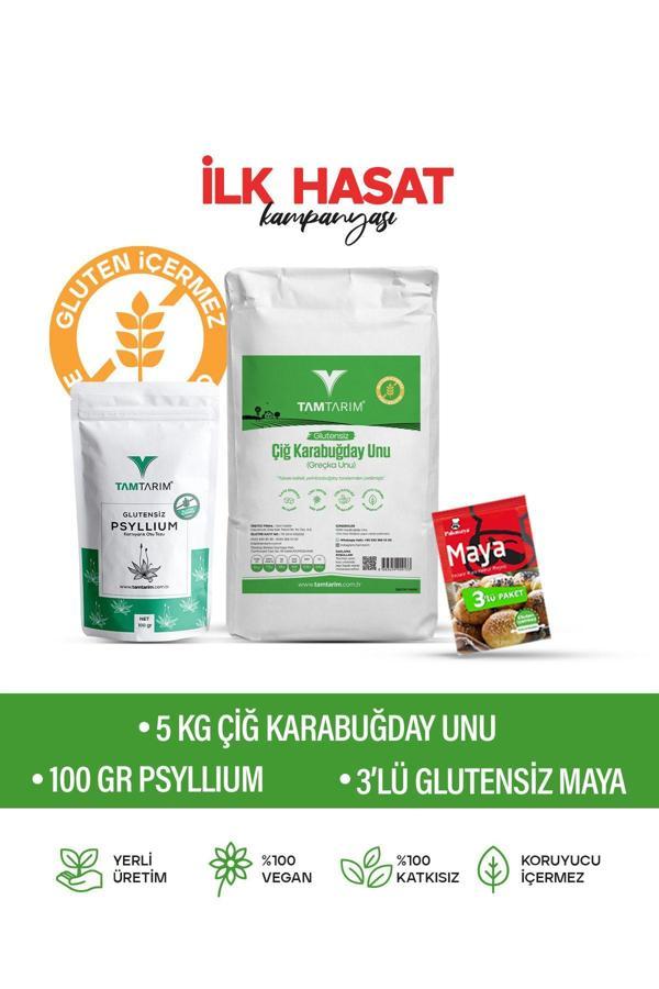 Tam Tarım Glutensiz Çiğ Karabuğday Unu 5 Kg – Psyllium 100 Gr – Kuru Maya - Image 1