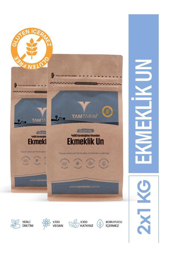 Tam Tarım 2 Adet - Glutensiz %100 Tam Çiğ Karabuğday Unundan Ekmeklik Un 1 Kg - Image 1