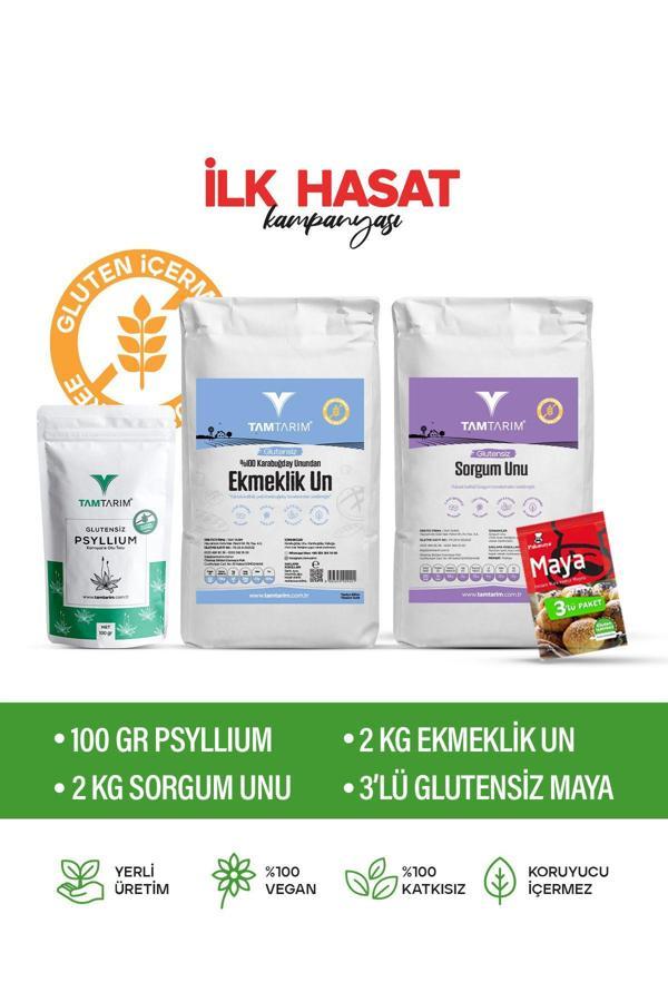Tam Tarım Glutensiz %100 Tam Çiğ Karabuğday Ekmeklik Un 2 Kg – Sorgum Unu 2 Kg – Psyllium 100 Gr – Kuru Maya - Image 1