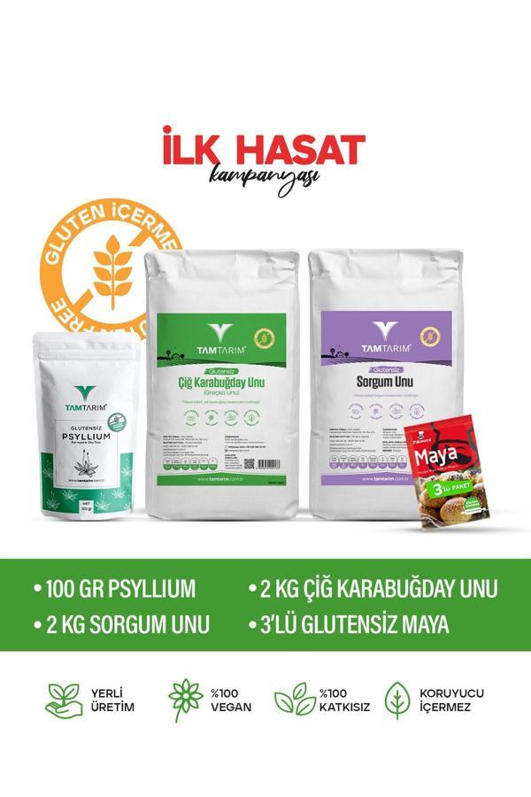 Tam Tarım Glutensiz Çiğ Karabuğday Unu 2 Kg – Sorgum Unu 2 Kg – Psyllium 100 Gr – Kuru Maya - Image 1