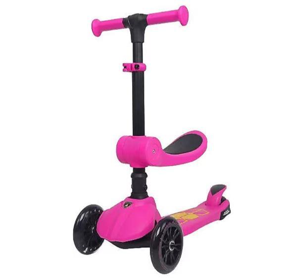 Lamborghini L5 2in1 Pembe Katlanabilir 3 Tekerlekli Oturaklı Işıklı Çocuk Scooter - Image 1