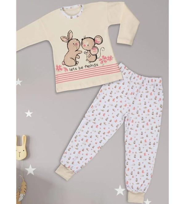 Doremi Kız Çocuk Pijama Takımı Bej - Image 1