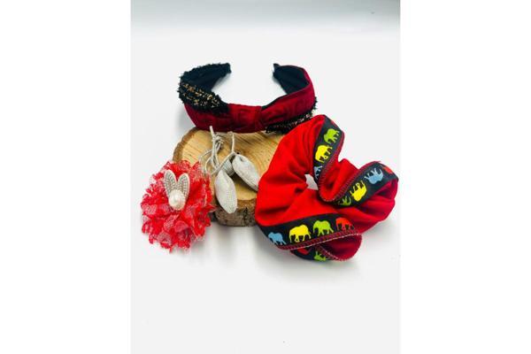 Renkli Desenli Taç Toka Bandana Set - Image 1