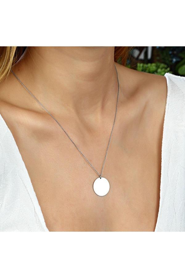 Azuris 925 Ayar Gümüş Yuvarlak Plaka Kolye - Image 1