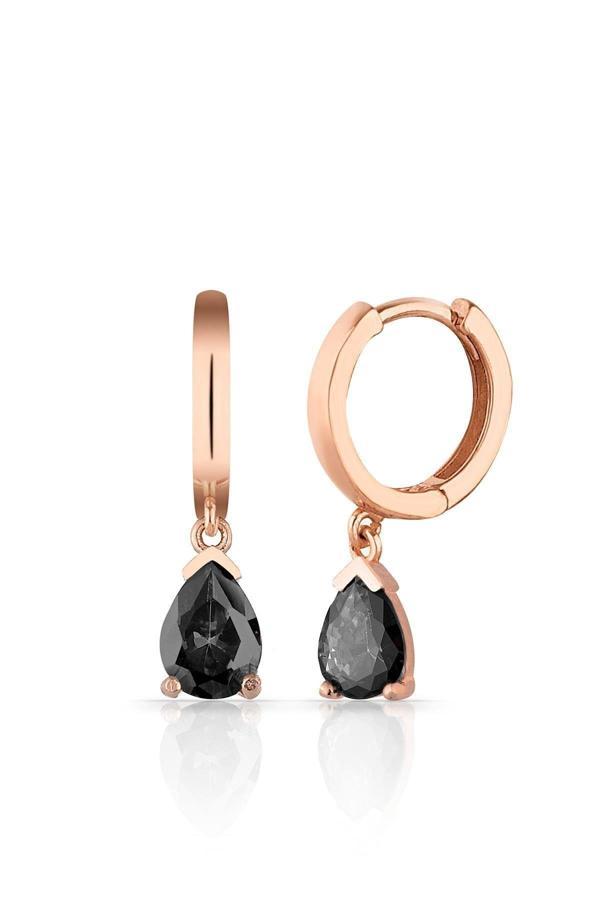 Rachon Azuris 925 Ayar Gümüş Siyah Mini Damla Küpe - Image 1