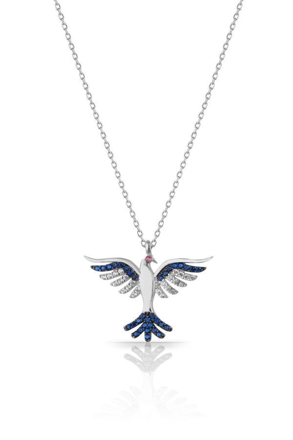 Azuris Silver Azuris 925 Ayar Gümüş Beyaz Zümrüd-Ü Anka Kuşu Kolye - Image 1