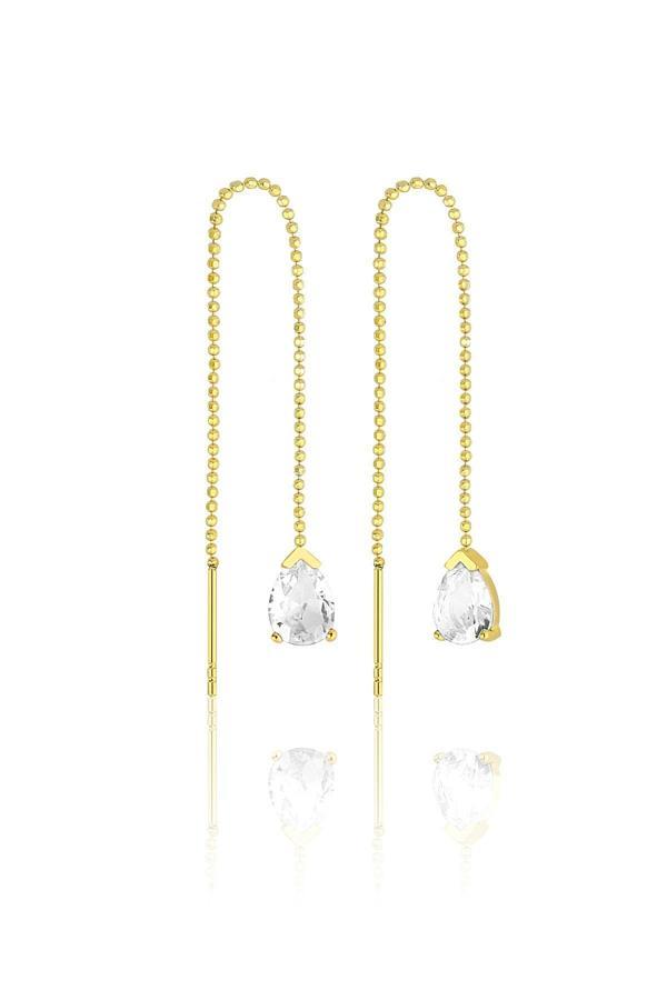 Azuris Silver Azuris 925K Gümüş Sıralı Top Zincir Damla Taşlı Küpe - Image 1
