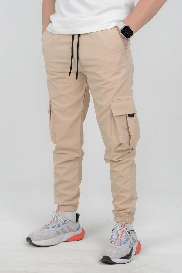 Erkek Slim Fit Cepli Beli ve Paçası Lastikli İnce Spor Pantolon Bej Edw071 - Image 1
