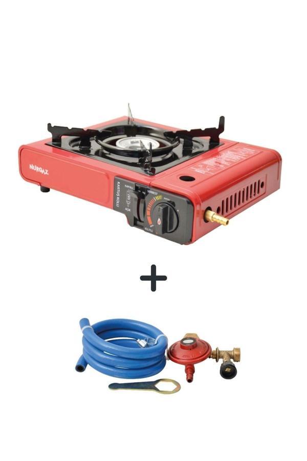 Tekli Portatif Ocak Kırmızı+Hortum Dedantör Set - Image 1