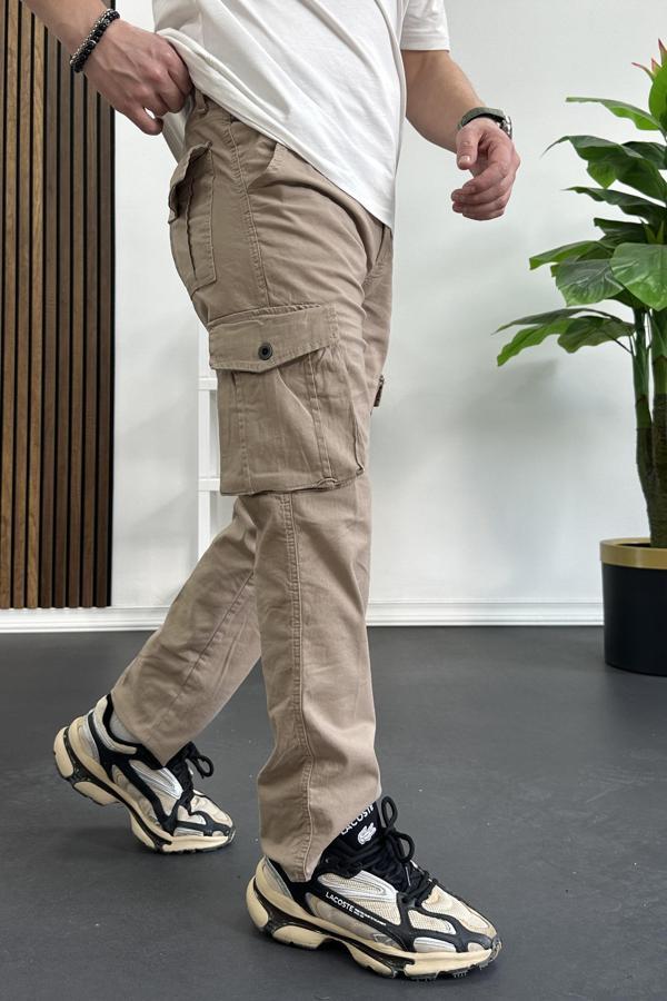 Erkek Regular Kargo Cepli Pantolon Açık Kahverengi Edw232 - Image 1