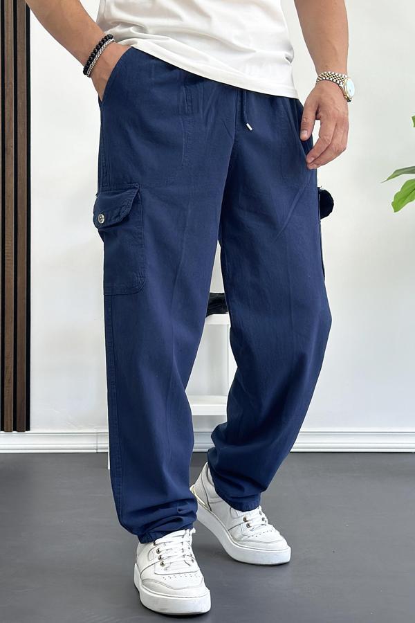 Erkek Baggy Kalıp Kargo Cepli Pantolon Lacivert Edw131 - Image 1