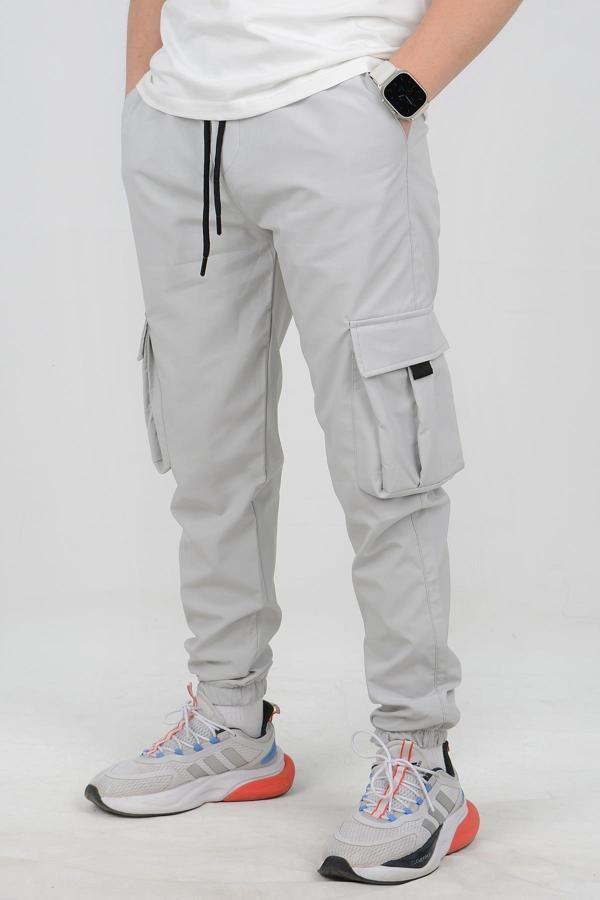 Erkek Slim Fit Cepli Beli ve Paçası Lastikli İnce Spor Pantolon Gri  Edw071 - Image 1