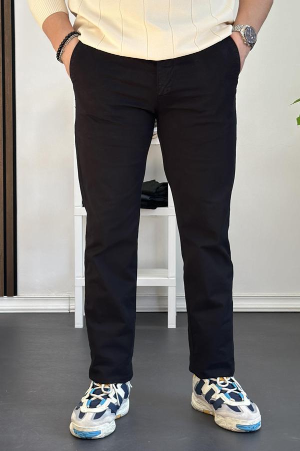 Erkek Pamuklu Chino Pantolon Standart Kalıp Siyah Edw225  - Image 1