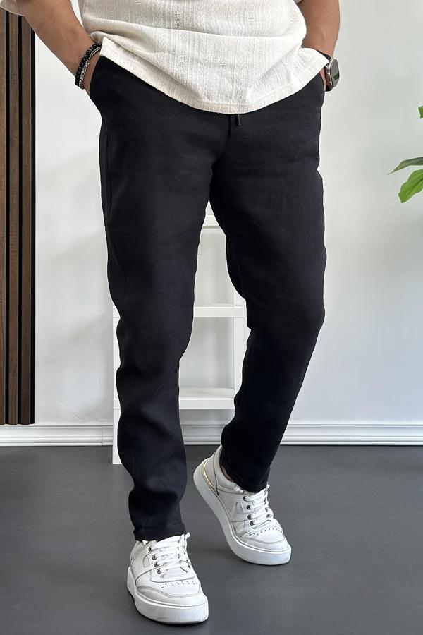 Erkek Rahat Kesim İnce Keten Pantolon Siyah Edw114 - Image 1