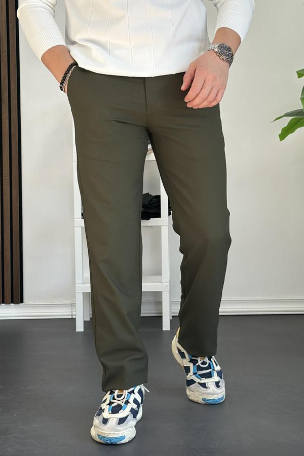 Erkek Pamuklu Kumaş Regular Pantolon Yeşil Edw226 - Image 1
