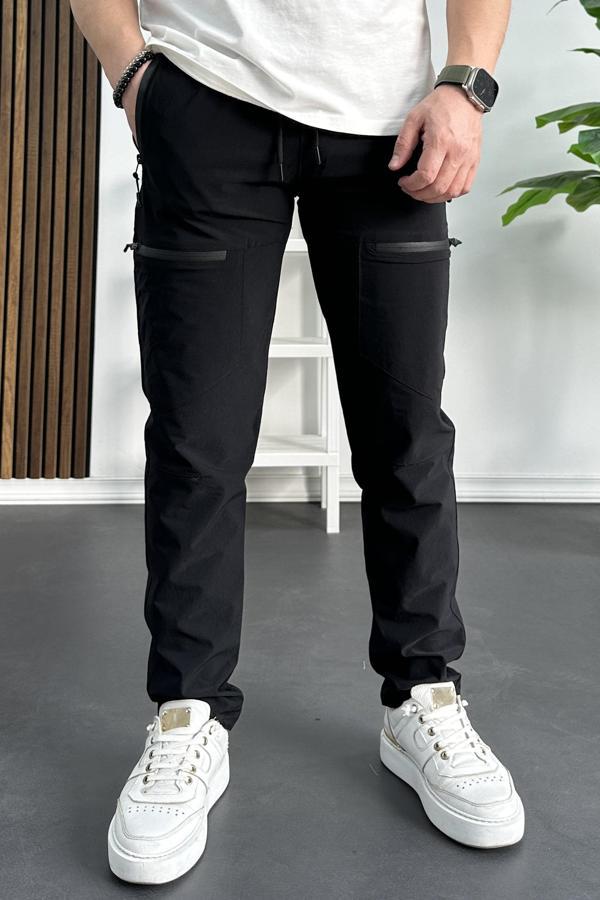 Erkek Slim Fit Cepli Paraşüt Pantolon Siyah Edw240 - Image 1