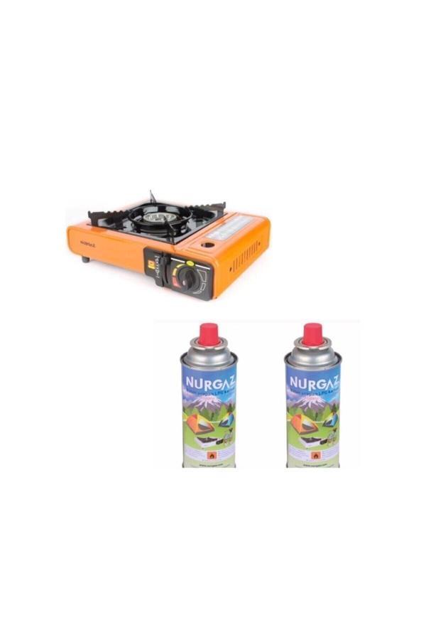 Tekli Portatif Ocak Tüp Turuncu+2 Adet 220 Gr Kartuş Set - Image 1