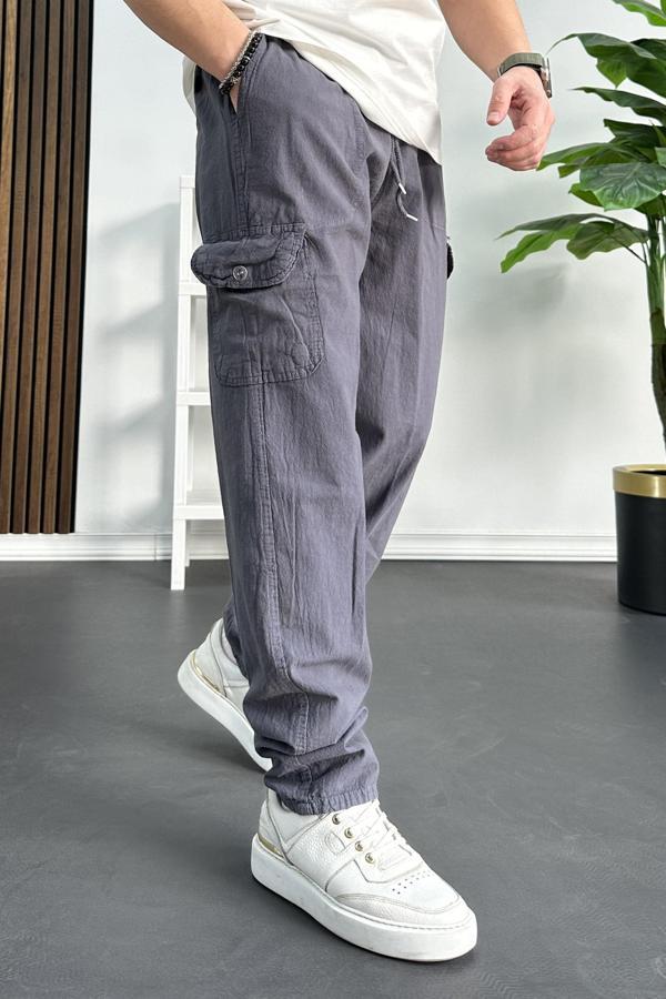 Erkek Baggy Kalıp Kargo Cepli Pantolon Füme Edw131 - Image 1