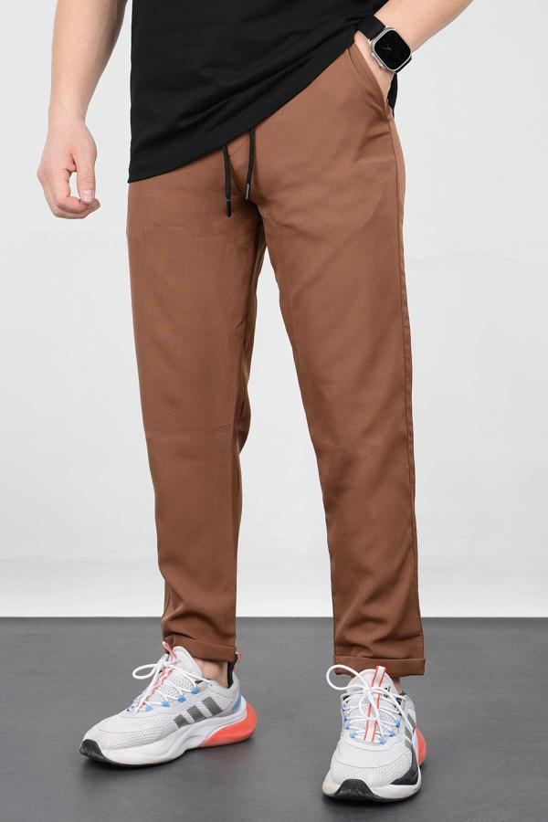 Erkek Slim Fit Beli Lastikli Double Paça Jogger Pantolon Kahverengi Edw073 - Image 1