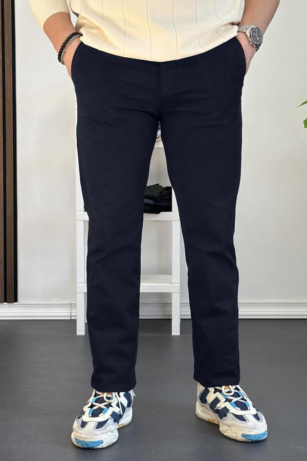 Erkek Pamuklu Chino Pantolon Standart Kalıp Lacivert Edw225  - Image 1