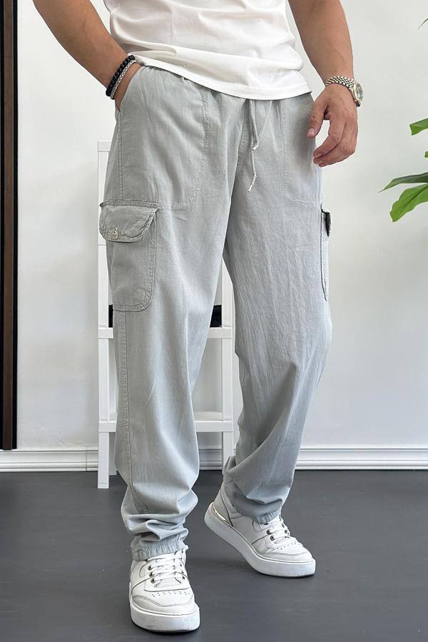 Erkek Baggy Kalıp Kargo Cepli Pantolon Gri Edw131 - Image 1